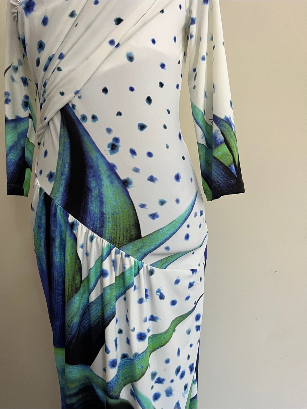 Roberto Cavalli Maxi Dress Tropical Floral Wrap Blue Green and White IT 46 Large - Picture 3 of 13
